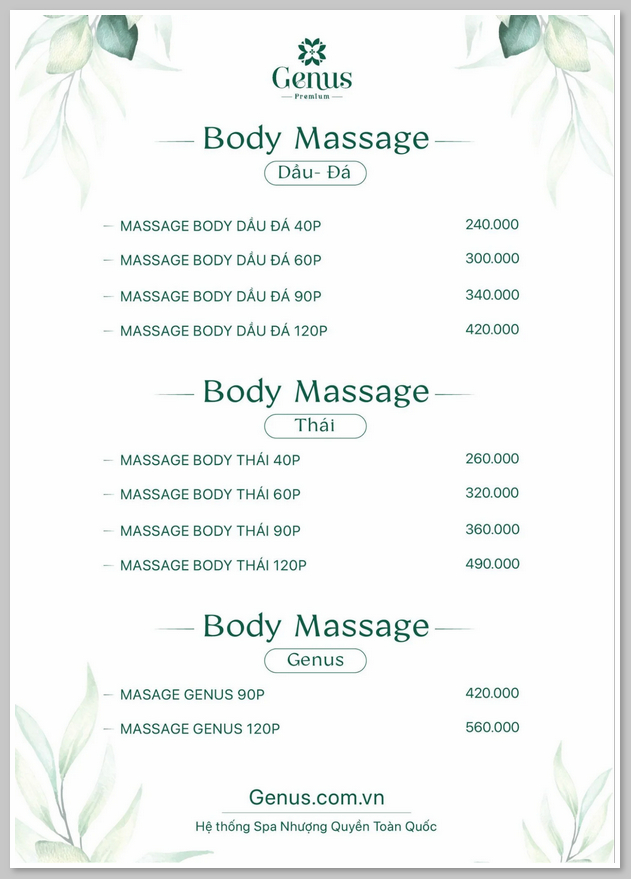 Gói massage body tại Spa Genus