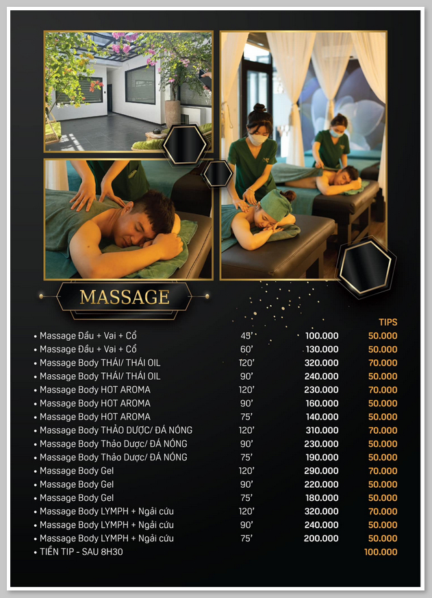 Bảng giá massage tại Mộc Spa
